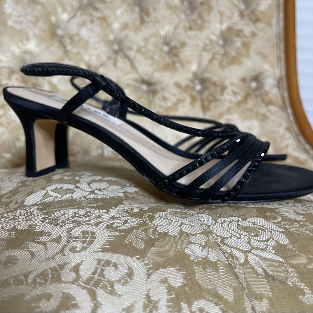 Women’s Nina Shoes Gerri Black Satin Formal Dressy Evening Sandals 8.5M